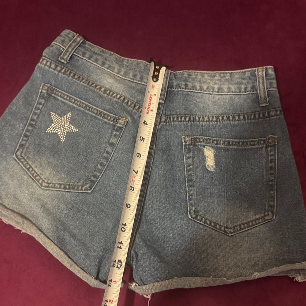Denim Star-Embellished Women's Shorts Blue Jean Distressed Higheise Cutoff Small - Picture 11 of 11